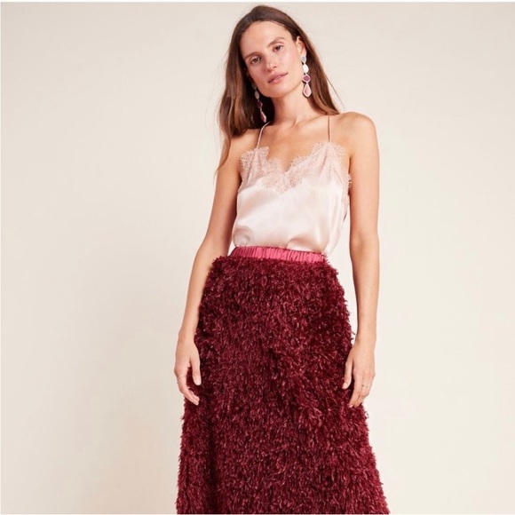NWT Anthropologie Sunday in Brooklyn Chantal Ostrich Red Feather Long Skirt, S - Picture 3 of 9